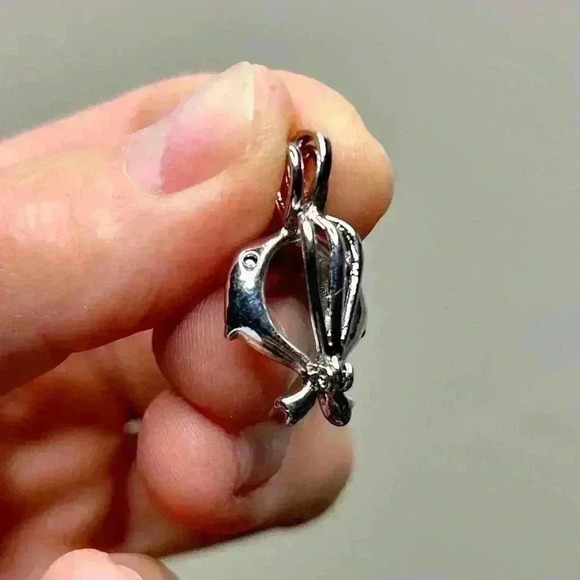 Double Dolphin Pearl or Gem Locket Pendant - Picture 3 of 5